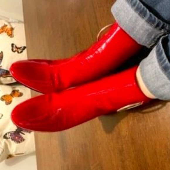 Topshop Engine Red Patent Leather Ankle Boots (60's Style) - Picture 1 of 7